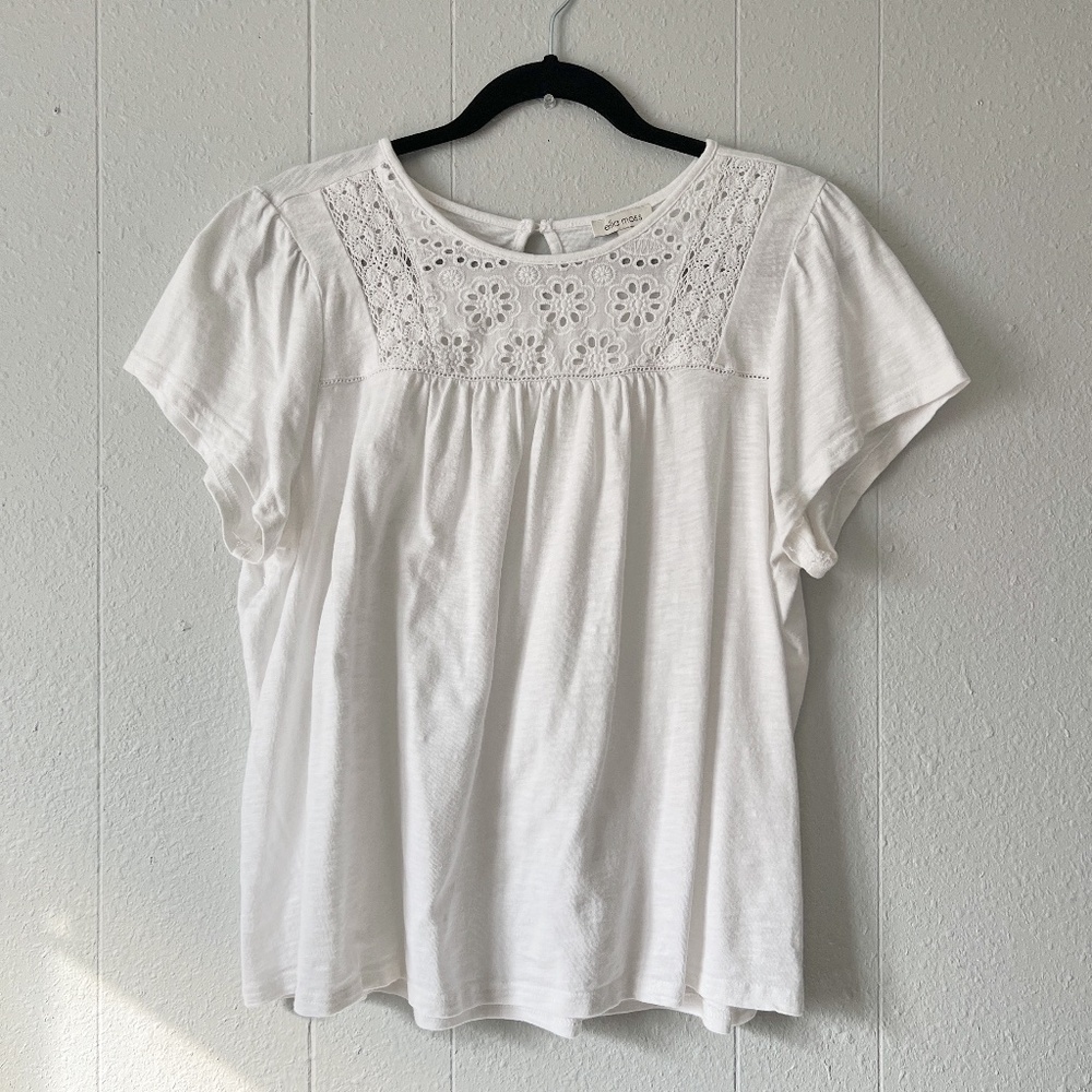Ella Moss Eyelet Cotton Modal Top Womens Large Coastal Beachy Workwear Capsule